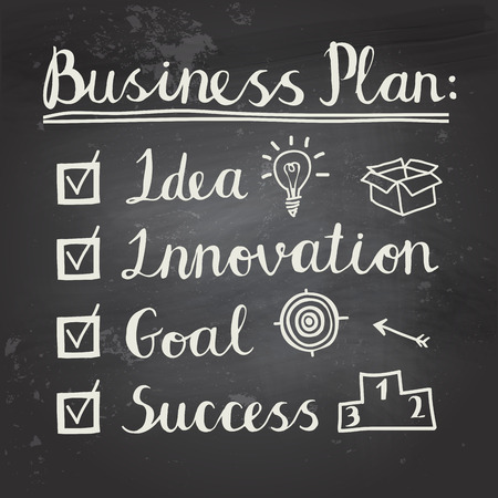 Hand written business plan on black chalkboardのイラスト素材
