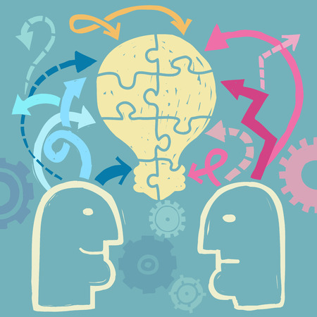 Two people developing ideas together, communication conceptのイラスト素材