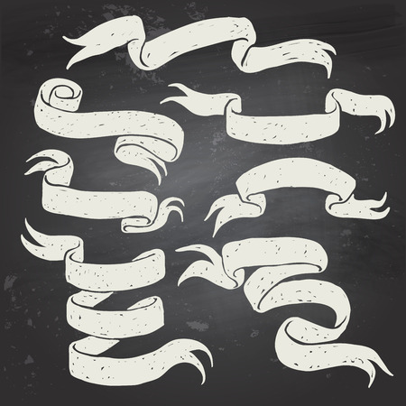 Sketchy white doodle ribbons on black chalkboard backgroundのイラスト素材