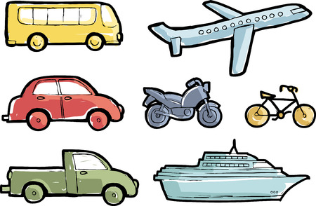 Colourful transport icons sketch style. Vector illustrationのイラスト素材