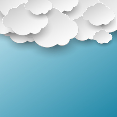 Paper cut white clouds over blue backgroundのイラスト素材