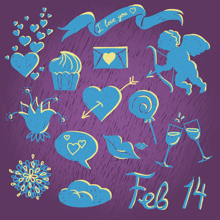 Set of doodle drawings for Valentines Dayのイラスト素材