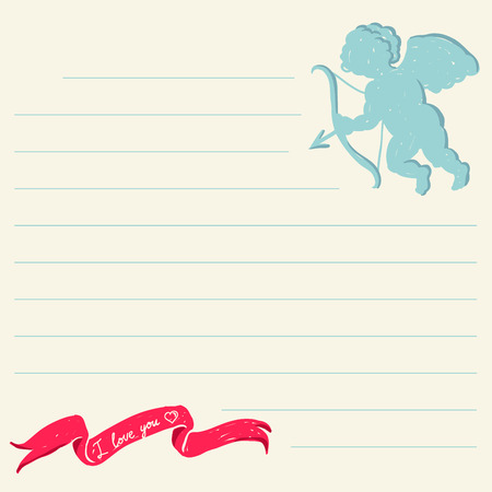 Love letter for Valentines Day with angel and ribbonのイラスト素材