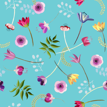Abstract botanical seamless background, flowers and plantsのイラスト素材