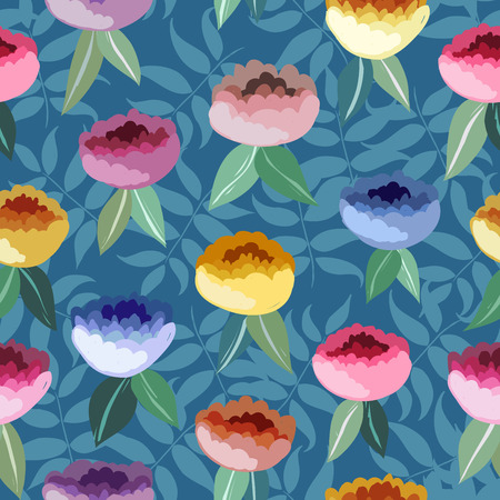 Abstract botanical seamless background, flowers and plantsのイラスト素材