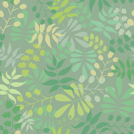 Seamless pattern with green leaves on grey backgroundのイラスト素材