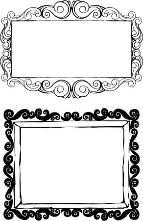 Set of black decorative doodle frames with ornamentsのイラスト素材