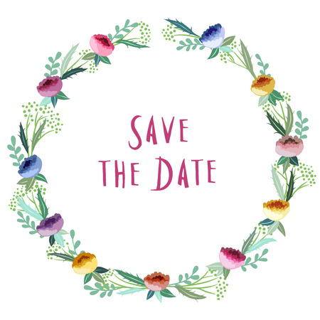 Invitation postcard template with botanical wreath and letteringのイラスト素材