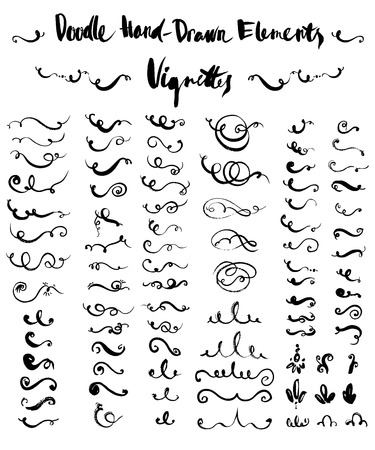 Set of hand-drawn doodle vignettes on whiteのイラスト素材