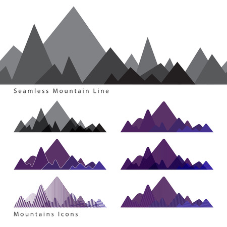 Set of simple flat icons of mountains in different stylesのイラスト素材