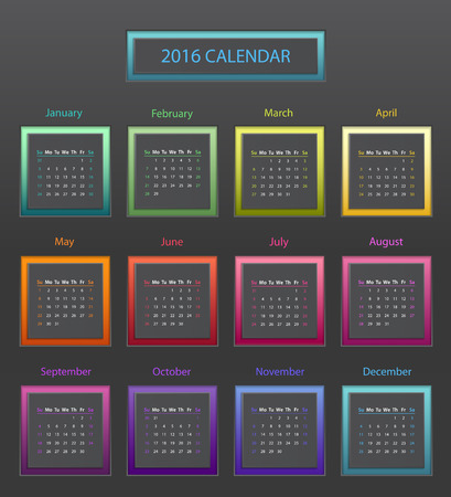 Simple 2016 year square calendar in bright colorsのイラスト素材