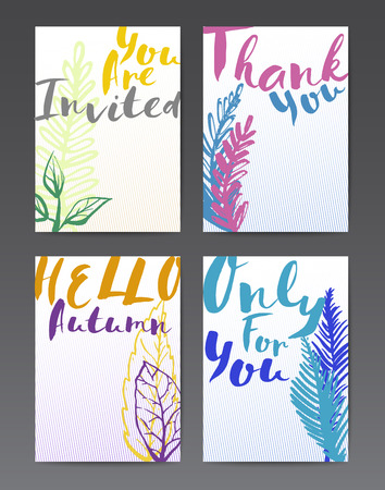Abstract colourful postcard templates with hand drawn elementsのイラスト素材