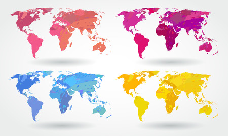 Vector watercolor brush stained world map iconsのイラスト素材