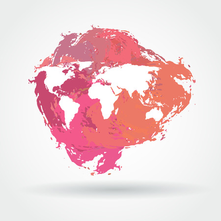 Vector watercolor brush stain icon with white world mapのイラスト素材