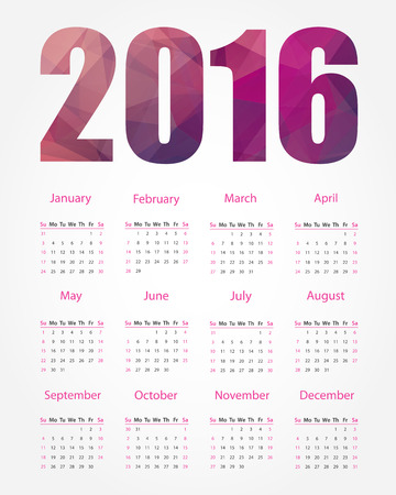Simple 2016 year calendar with polygonal headerのイラスト素材