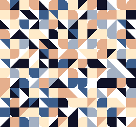 Vector seamless square triangle circle geometric pattern in retro colorsのイラスト素材
