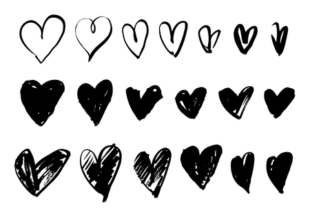 doodle grunge black hearts setのイラスト素材