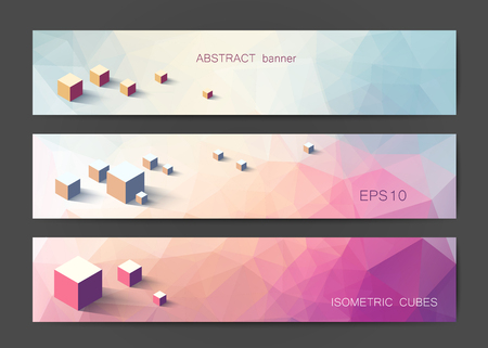 Abstract polygonal banner templates with isometric cubesのイラスト素材