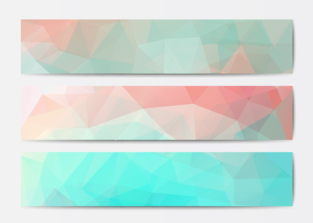 Vector abstract polygonal triangle banner templates in blue and pinkのイラスト素材
