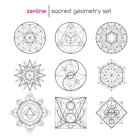 Abstract vector sacred geometrical figures, spiritual geometry symbolsのイラスト素材