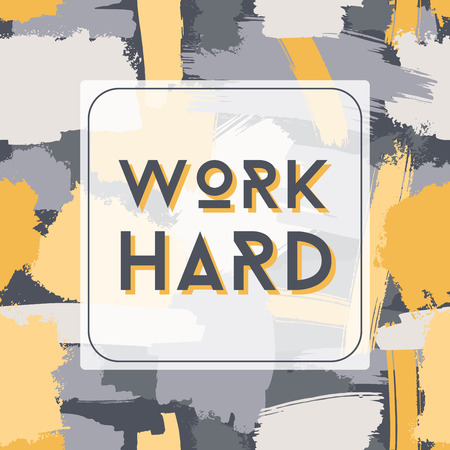 Abstract grunge poster template, brush spots in grey and yellow, work hard, square hipster designのイラスト素材