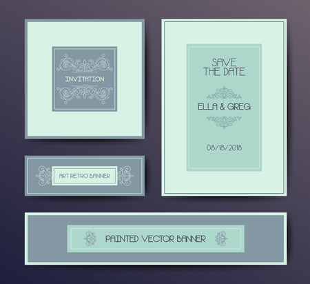 modern elegant postcard design templates, wedding invitation,  vignette cards design in soft colorsのイラスト素材