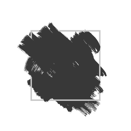 Vector splash in a frame, hand drawn painted diagonal banner inside grey square, modern grunge brushed posterのイラスト素材