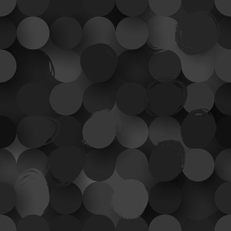 Seamless flat modern circles background with brush strokes in black, abstract patternのイラスト素材