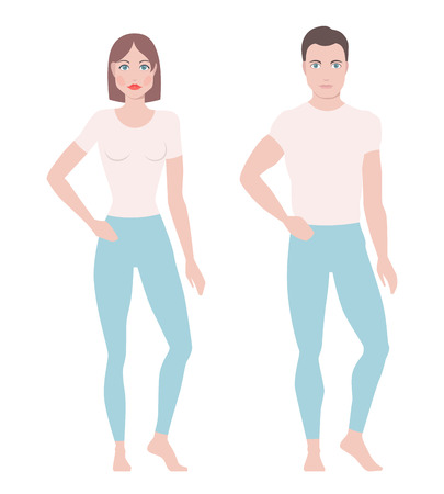 Vector illustration of man and woman figures standing in simple clothes, model figures, abstract peopleのイラスト素材