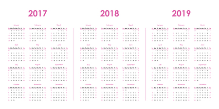 Calendar template for 2017, 2018, 2019のイラスト素材