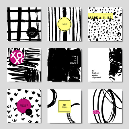 Set of ink brush patterns, modern grunge hipster design templates, invitation, banner, art vector cards designのイラスト素材