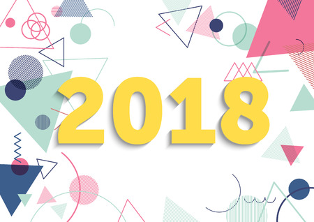 Flat postcard new year 2018
