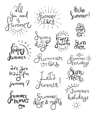Summer lettering and symbols setのイラスト素材