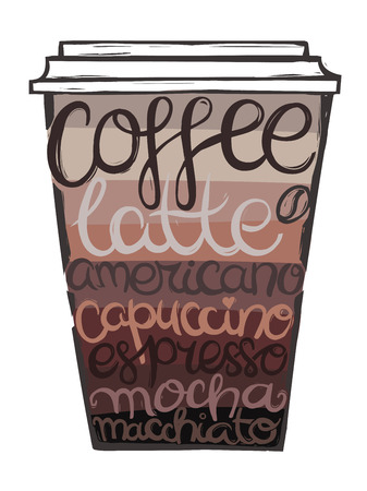 Summer lettering and symbols in a coffee cup.のイラスト素材