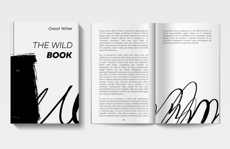 Vector minimalistic book cover and pages, hand drawn stains, modern template, planner designのイラスト素材