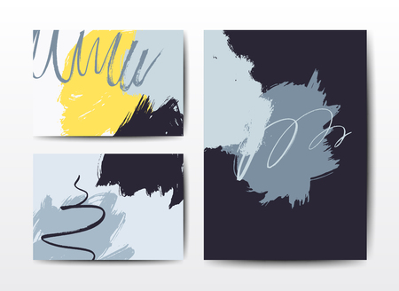 Set of art postcards, modern grunge brush design templates, invitation, banner, colorful ink cardsのイラスト素材