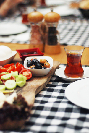 Traditional Turkish breakfast platesの写真素材