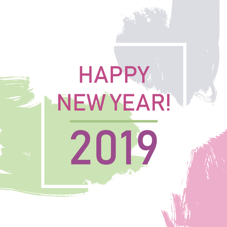 Vector new year postcard with grunge brush strokes, square formatのイラスト素材