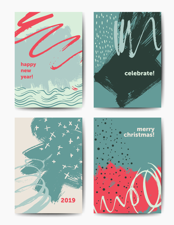 Set of art postcards, modern grunge brush design templates, invitation, banner, colorful ink cardsのイラスト素材