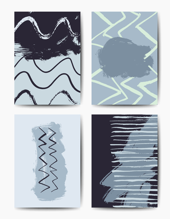 Set of art postcards, modern grunge brush design templates, invitation, banner, colorful ink cardsのイラスト素材