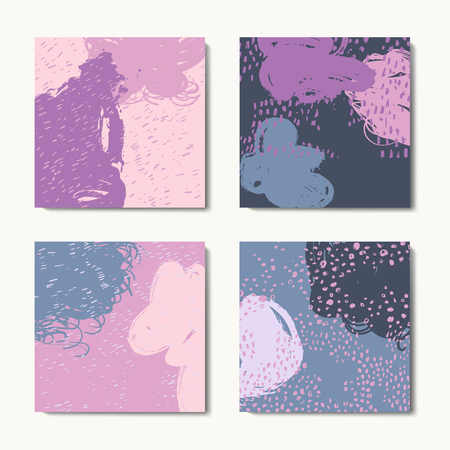 Set of art postcards, modern grunge brush design templates, invitation, banner, colorful ink cardsのイラスト素材