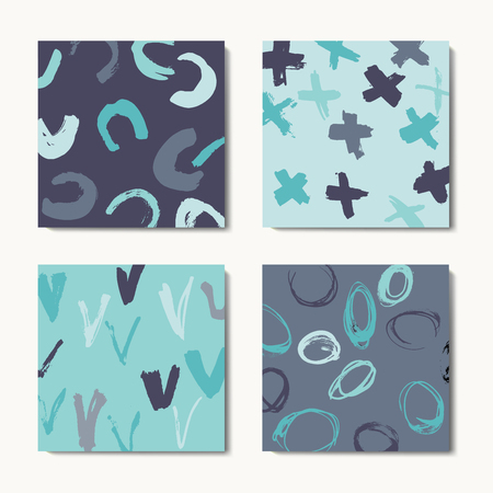 Set of art postcards, modern grunge brush design templates, invitation, banner, colorful ink cardsのイラスト素材