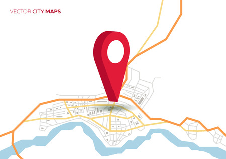 Vector flat abstract city map, with pin pointer, geotag markerのイラスト素材