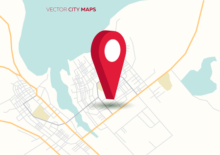 Vector flat abstract city map, with pin pointer, geotag markerのイラスト素材