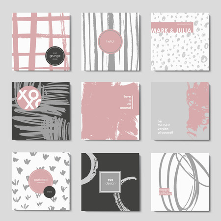 Set of art postcards, modern grunge brush design templates, invitation, banner, colorful ink cardsのイラスト素材