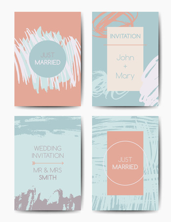 Set of wedding invitations, modern grunge brush design templates, colorful ink cardsのイラスト素材