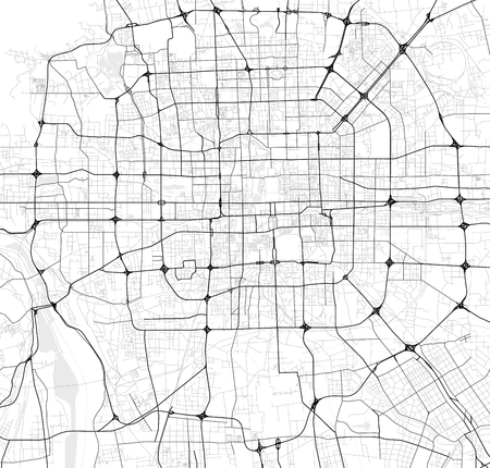 Vector map of Beijing, China in black and white, city map simple styleのイラスト素材
