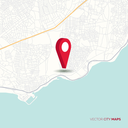 Vector abstract city map with red pointerのイラスト素材