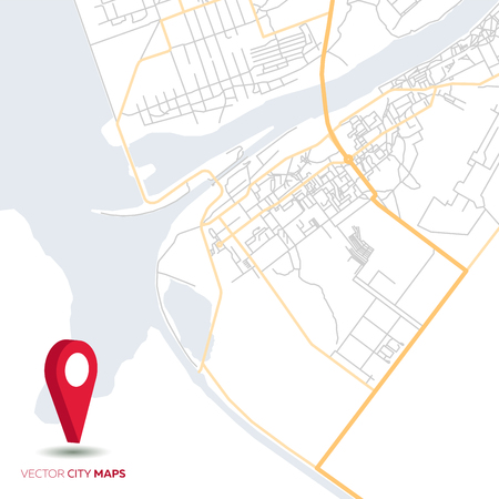Vector abstract city map with red pointerのイラスト素材