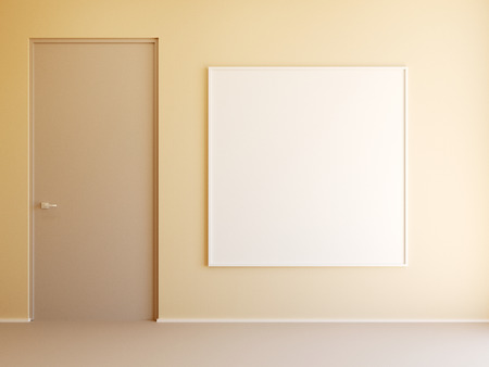 Interior mockup 3d gallery with door and frameの写真素材